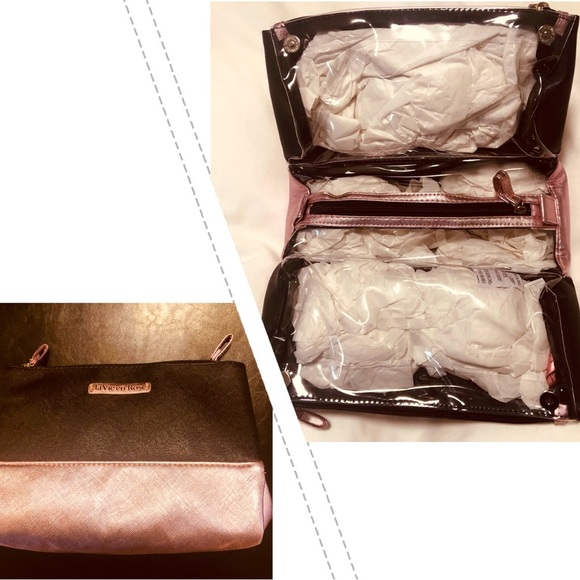 La Vie En Rose Cosmetic Bag NWOT Metallic Pink/Rose Gold - Picture 10 of 11